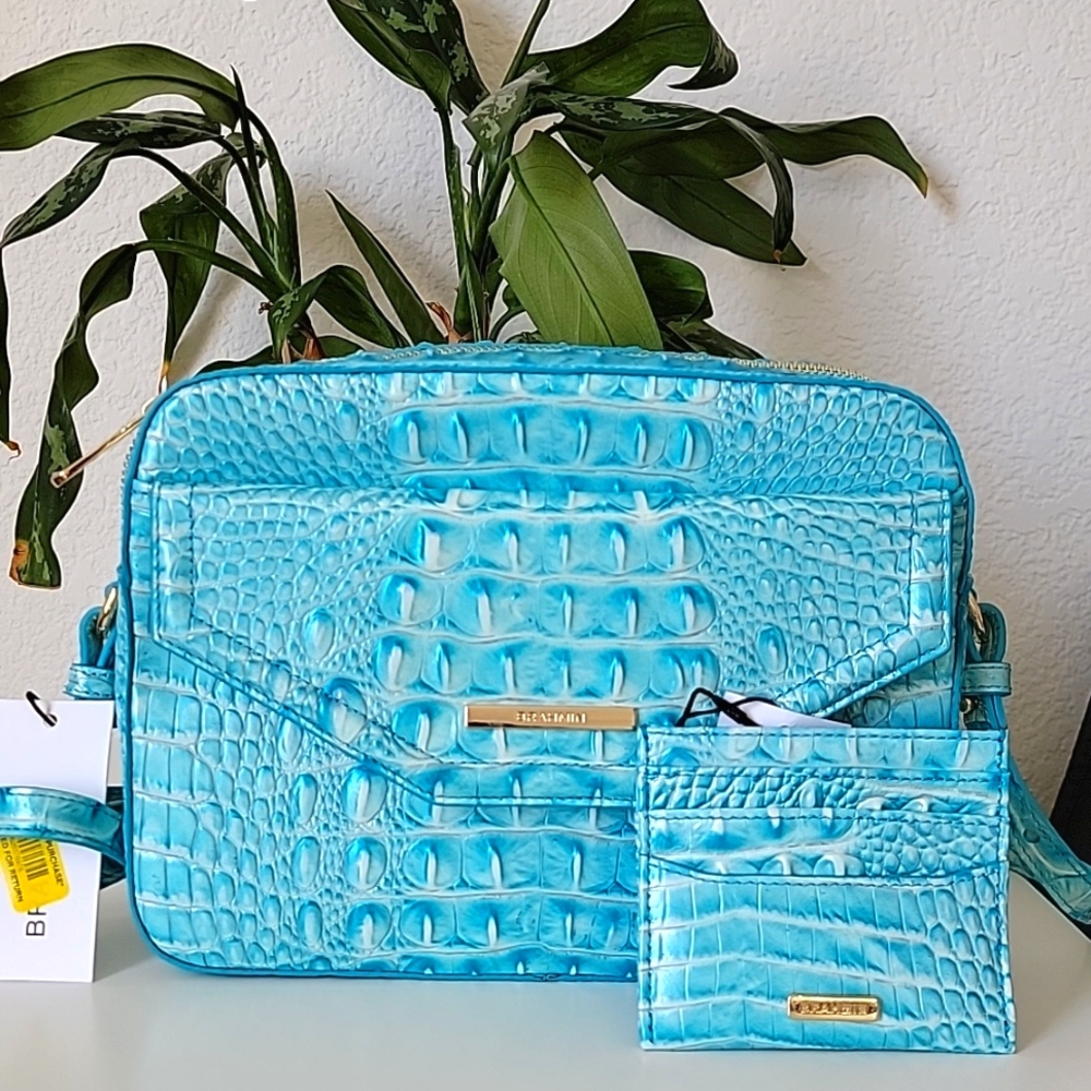 NWT Brahmin Shea crossbody and small Cheryl cardholder in dusty blue Melbourne.
